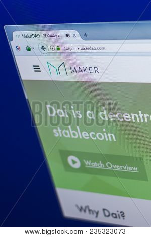 Ryazan, Russia - March 29, 2018 - Homepage Of Maker Crypto Currency On The Pc Display, Web Address -