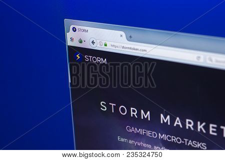 Ryazan, Russia - March 29, 2018 - Homepage Of Storm Crypto Currency On The Display Of Pc, Web Addres