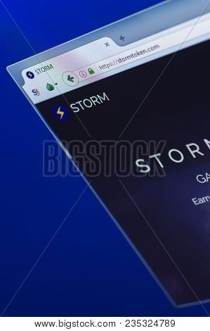 Ryazan, Russia - March 29, 2018 - Homepage Of Storm Crypto Currency On The Display Of Pc, Web Addres