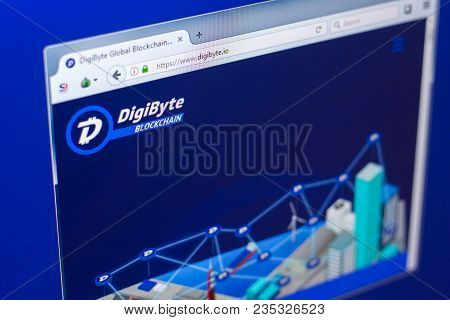 Ryazan, Russia - March 29, 2018 - Homepage Of Digibyte Crypto Currency On The Display Of Pc, Web Add