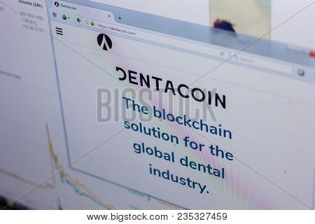 Ryazan, Russia - March 29, 2018 - Homepage Of Dentacoin On The Pc Display, Web Address - Dentacoin.c