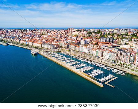 Santander City Aerial Panoramic View. Santander Is The Capital Of The Cantabria Region In Spain