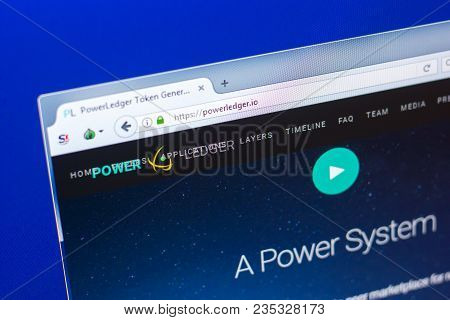 Ryazan, Russia - March 29, 2018 - Homepage Of Power Ledger Crypto Currency On The Pc Display, Web - 