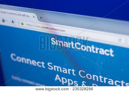 Ryazan, Russia - March 29, 2018 - Homepage Of Smart Contract Crypto Currency On The Display Of Pc, W