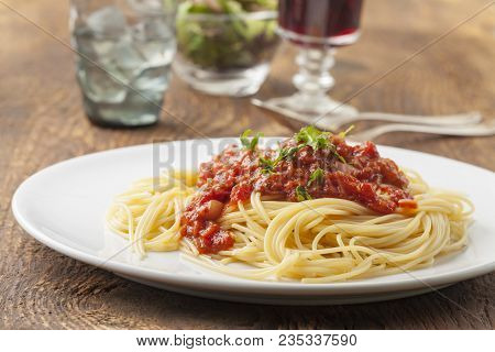 Spaghetti With Tomato Sauce On A Plate