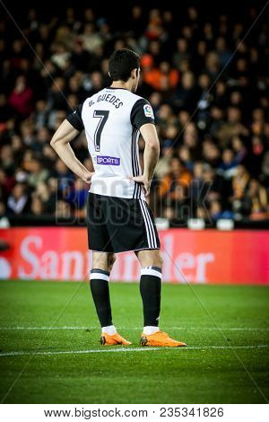 VALENCIA, SPAIN - APRIL 8: Guedes during Spanish La Liga match between Valencia CF and RCD Espanyol at Mestalla Stadium on April 8, 2018 in Valencia, Spain