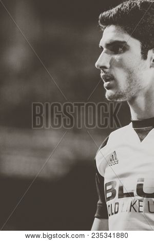 VALENCIA, SPAIN - APRIL 8: Guedes during Spanish La Liga match between Valencia CF and RCD Espanyol at Mestalla Stadium on April 8, 2018 in Valencia, Spain