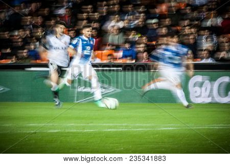 VALENCIA, SPAIN - APRIL 8: Piatti with ball during Spanish La Liga match between Valencia CF and RCD Espanyol at Mestalla Stadium on April 8, 2018 in Valencia, Spain