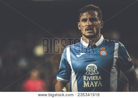VALENCIA, SPAIN - APRIL 8: Piatti during Spanish La Liga match between Valencia CF and RCD Espanyol at Mestalla Stadium on April 8, 2018 in Valencia, Spain