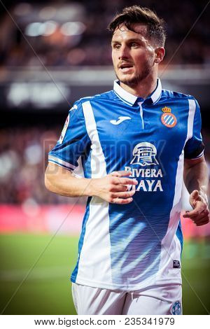 VALENCIA, SPAIN - APRIL 8: Piatti during Spanish La Liga match between Valencia CF and RCD Espanyol at Mestalla Stadium on April 8, 2018 in Valencia, Spain