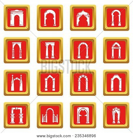Arch Types Icons Set Vector Red Square Isolated On White Background