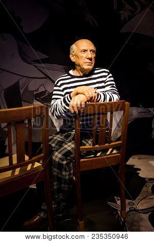 Amsterdam, Netherlands - March, 2017: Wax Figure Of Spanish Painter And Sculptor Pablo Picasso In Ma