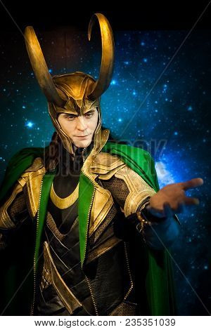 Amsterdam, Netherlands - March, 2017: Wax Figure Of Loki Fictional Character From American Comic Boo