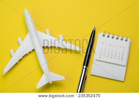 Travel, Tourism, Holiday Or Vacation Planning Concept, Small White Clean Calendar With Black Pen And