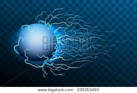 Lightning Storm Ball. Ball Lightning On Transparent Background, Vector Blue Abstract Magic Plasma En