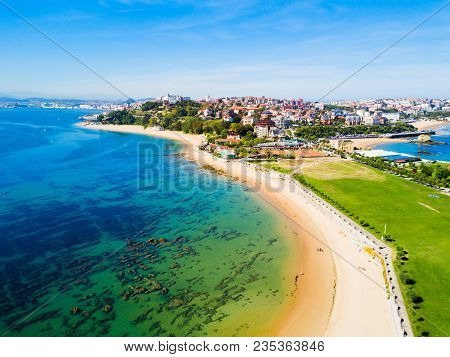 Santander City Beach Aerial Panoramic View. Santander Is The Capital Of The Cantabria Region In Spai