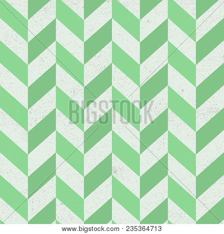 Seamless Old Green Chevron Pattern On Paper Texture. Vector Illustration