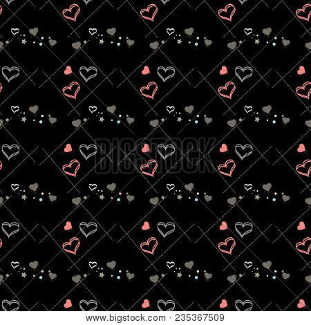 Seamless Pattern With Black And Gray Hearts. Vector Illustration