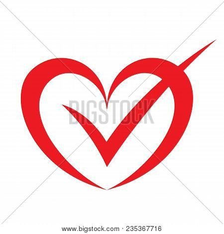 Check Mark In Heart, Vector Illustration Isolated On White