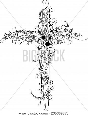 Flower Tattoo, Cross Decor In Vector Format