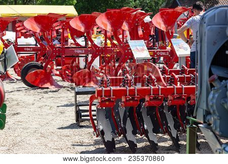 Novi Sad, Serbia: May 9. 2015 - Novi Sad Agro Fair With People And Fair Show. Modern Tractors And Ha