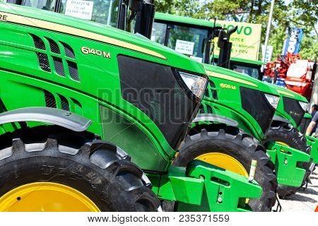 Novi Sad, Serbia: May 9. 2015 - Novi Sad Agro Fair With People And Fair Show. Modern Tractors And Ha