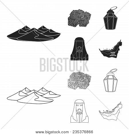 Eastern Sweets, Ramadan Lamp, Arab Sheikh, Territory.arab Emirates Set Collection Icons In Black, Ou
