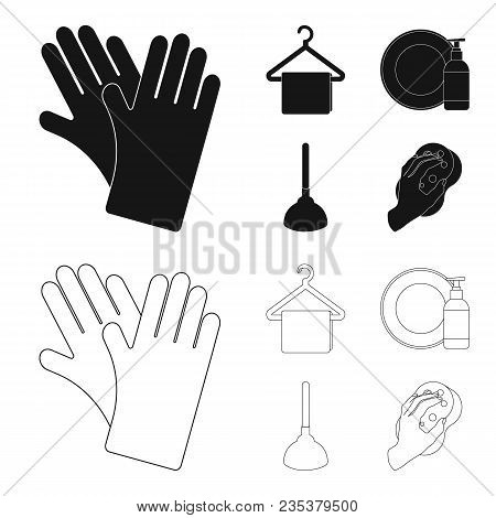 Cleaning And Maid Black, Outline Icons In Set Collection For Design. Equipment For Cleaning Vector S