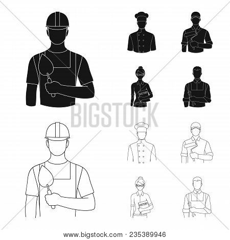 Cook, Painter, Teacher, Locksmith Mechanic.profession Set Collection Icons In Black, Outline Style V