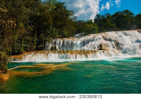 Cascadas De Agua Azul Waterfalls. Amazing Agua Azul. Yucatan. Mexico Palenque