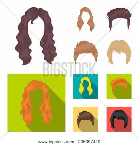 Mustache And Beard, Hairstyles Cartoon, Flat Icons In Set Collection For Design. Stylish Haircut Vec
