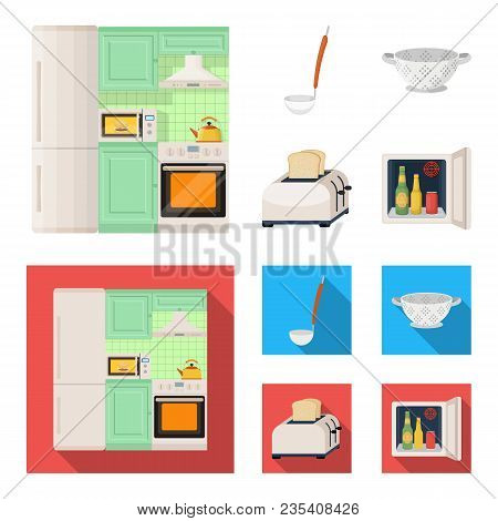 Kitchen Equipment Cartoon, Flat Icons In Set Collection For Design. Kitchen And Accessories Vector S