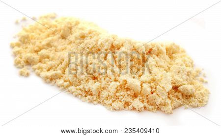 Closeup Of Gram Flour Over White Background