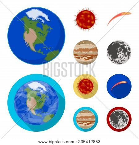 Earth, Jupiter, The Sun Of The Planet Of The Solar System. Asteroid, Meteorite. Planets Set Collecti
