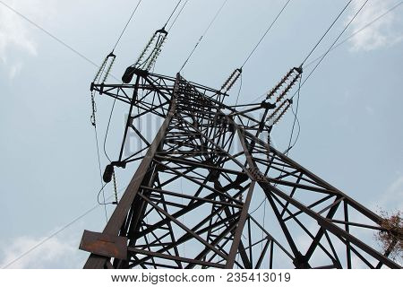 High-voltage Towers With A Sky Background In The City
