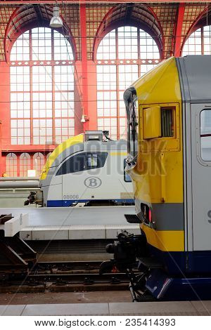 Editorial Picture Of Tourists And Commuters Travelling By Train Seen In The Inside Of The Antwerp Ce