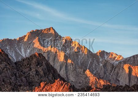 Lone Pine Peak View On Sunrise At Alabama Hills, Eastern Sierra Nevada Mountains, Lone Pine, Califor
