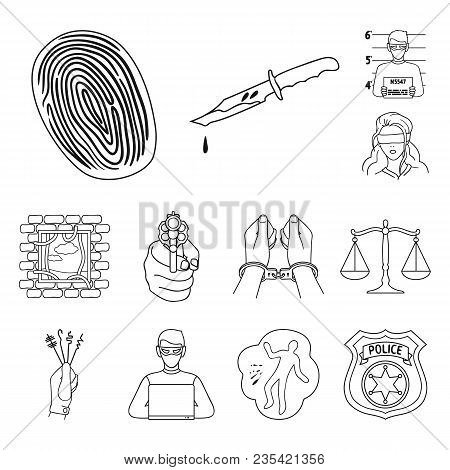 Crime And Punishment Outline Icons In Set Collection For Design.criminal Vector Symbol Stock  Illust