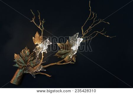 Luxurious Luminaire In The Form Of Leaves And Flowers On The Wall. Interior