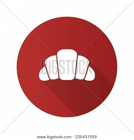 Croissant Flat Design Long Shadow Glyph Icon. Crescent Roll. Vector Silhouette Illustration