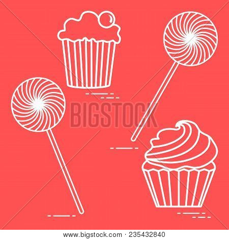 Lollipops And Cakes. Design For Banner And Print.