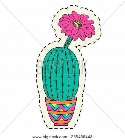 Hand Drawn Cactus In Pot On White Background.sticker For Laptop Sleeves,skins,cases,wallets Etc. Vec
