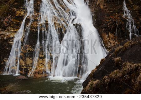 Waterfall Flying Waters In Bad Gastein, Austria. Waterfall With A Height Of Drop Of 341 M In Three S