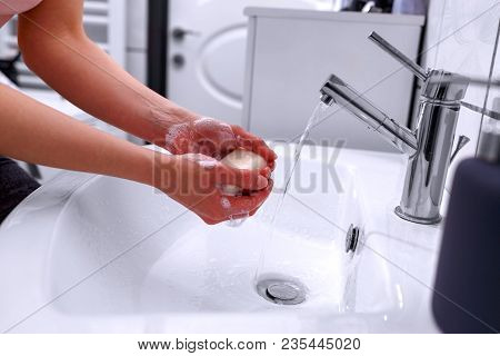 Soapy Hand Cleaning And Hygiene. Hand Washing. Cleaning Hands.