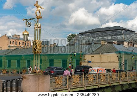 Russia, Saint Petersburg - August 18, 2017: Decorative Lantern Of The Panteleymonovsky Bridge, On Th