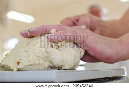 Preparing And Weighing Dough In A Large Bakery.