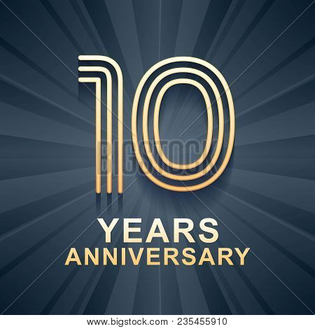 10 Years Anniversary Celebration Vector Icon, Logo. Template Design Element With Gold Color Age For 