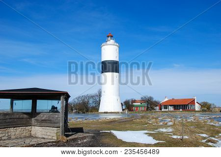 Springtime With Melting Snow By The Swedish Lighthouse At Ottenby On The Island Oland In The Baltic 