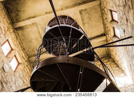 Vintage Spiral Staircase In The Visegrad Castle.