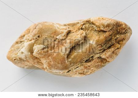 Yellow Calcite Mineral Stone On White Background, Geology Natural Rock Crystal